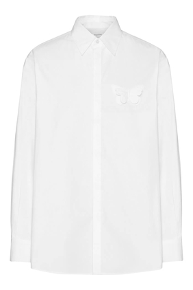 Embroidered Butterfly Cotton Poplin Shirt